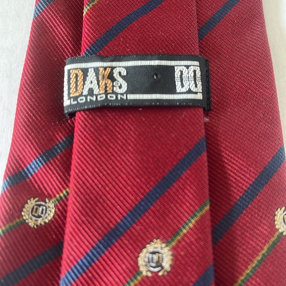 DAKS London Red & Blue Striped Silk Tie with DAKS Logo - Picture 5 of 7
